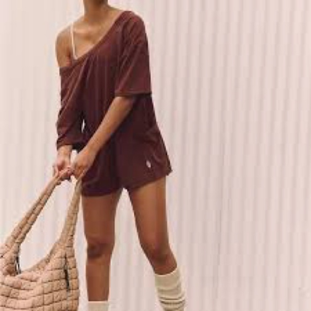 Free People hot shot tee romper in dark espresso